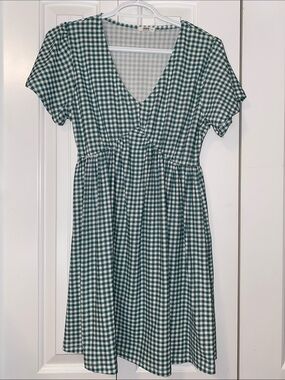 Ardene Green and White Gingham V-Neck Dress